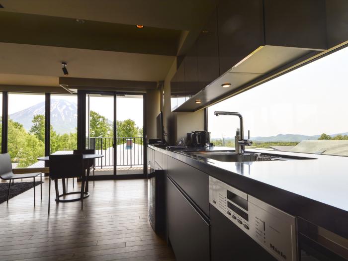 kitchen view to outside mountains