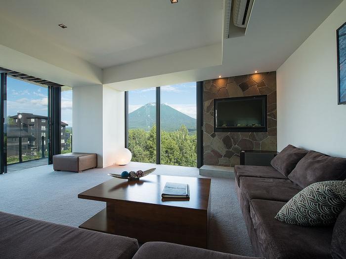 Living room view with Mt yotei outside