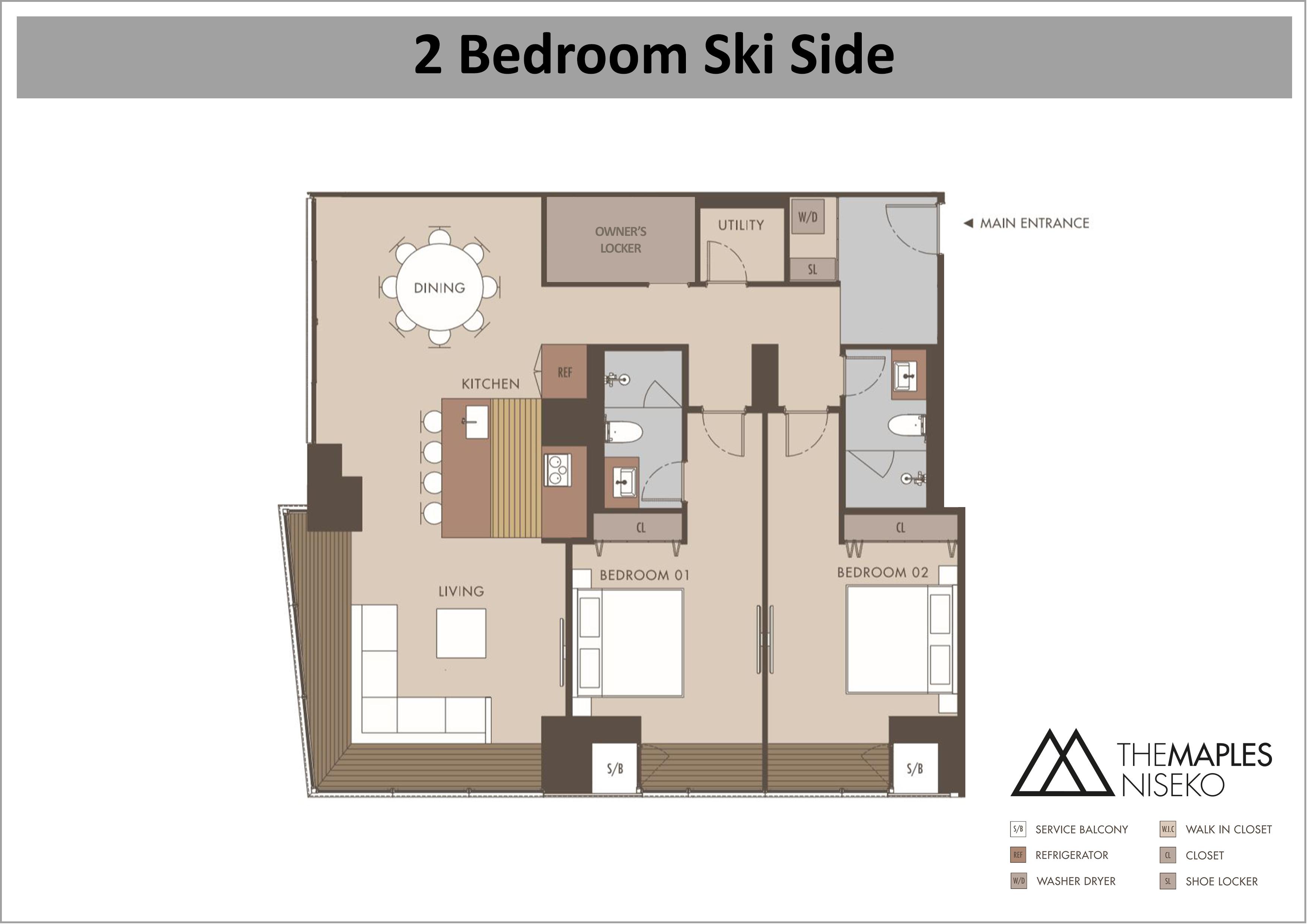 The Maples - 2 Bedroom Ski Side floor plan