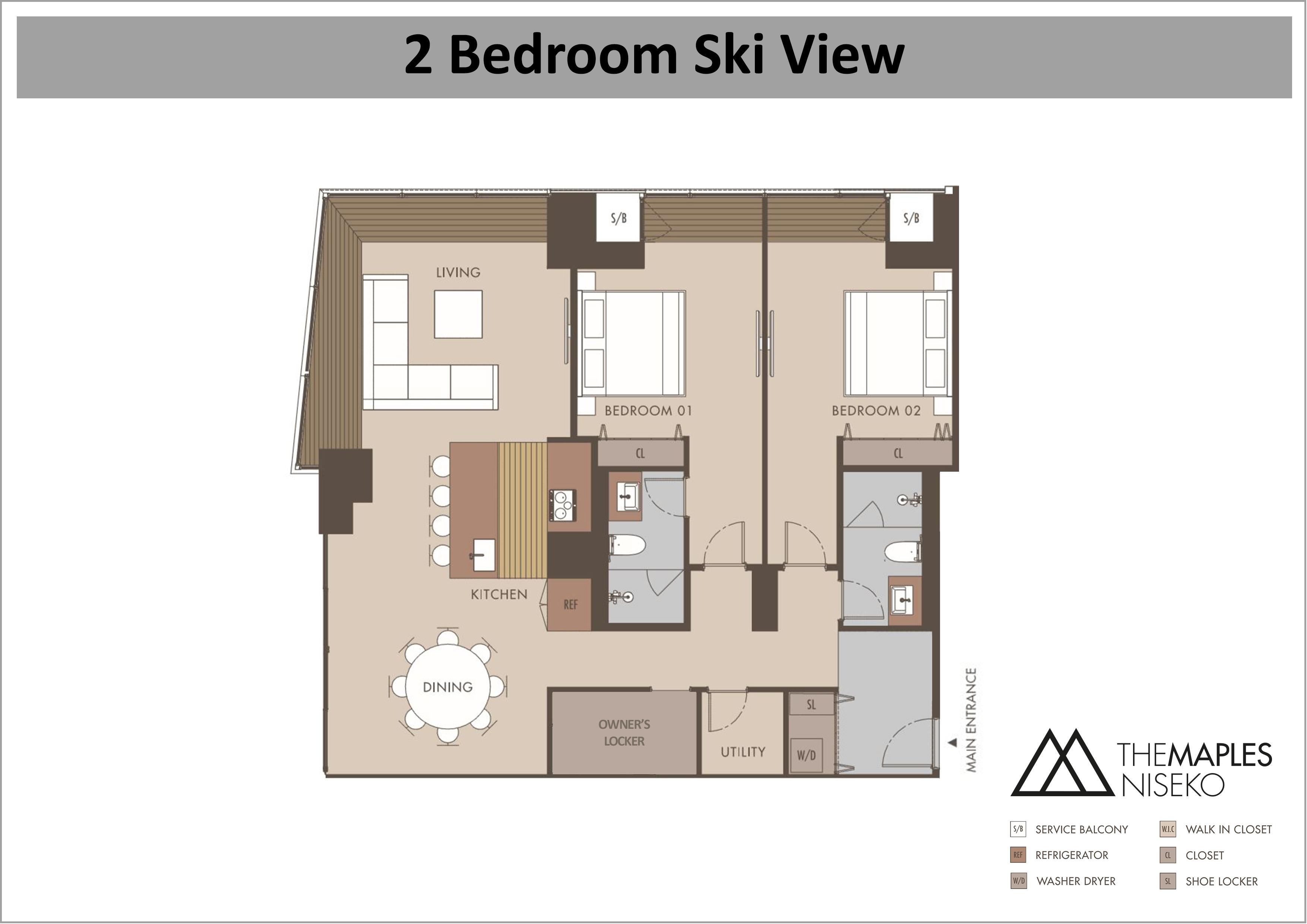 The Maples - 2 Bedroom Ski View floor plan