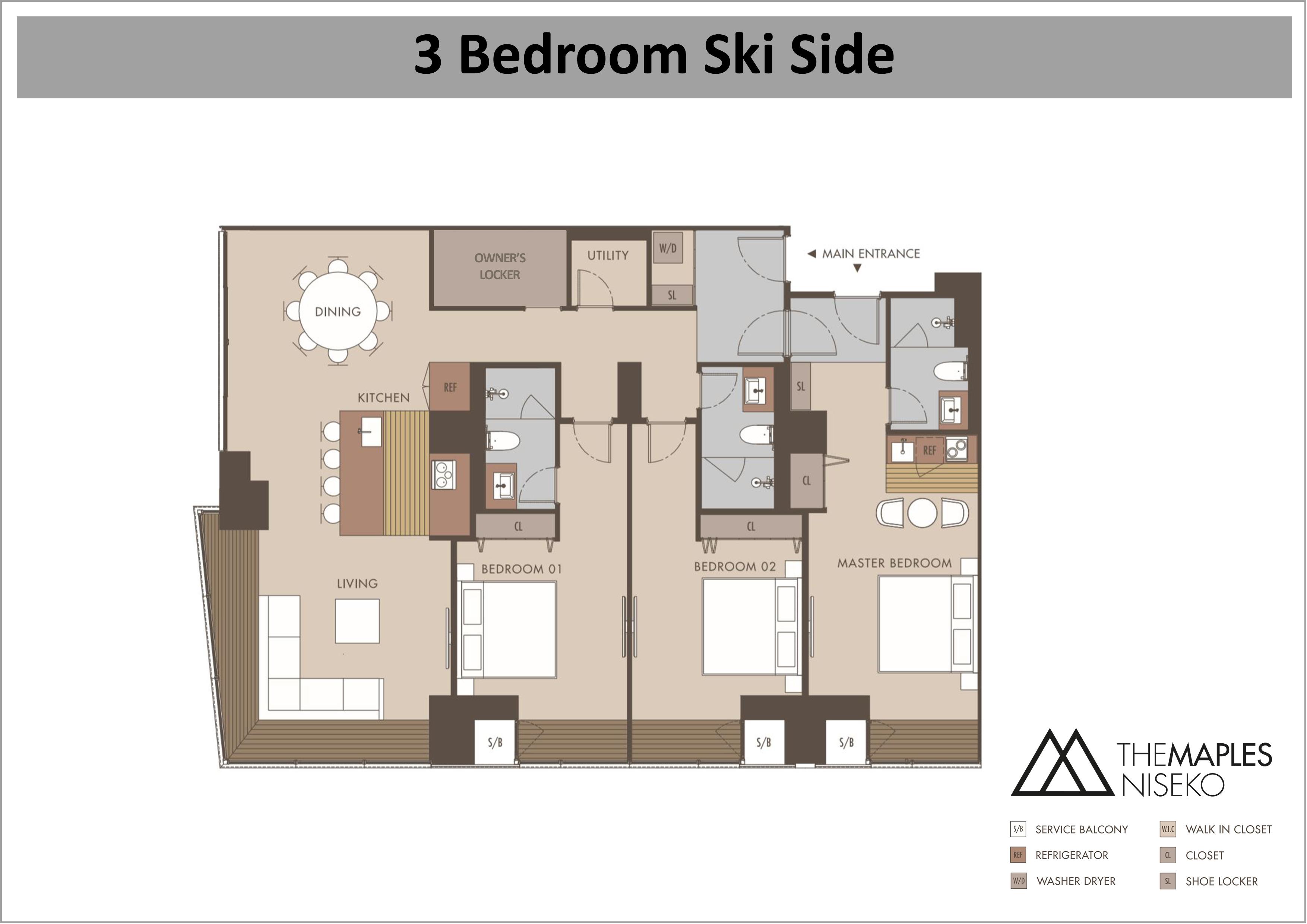 The Maples - 3 Bedroom Ski Side floor plan