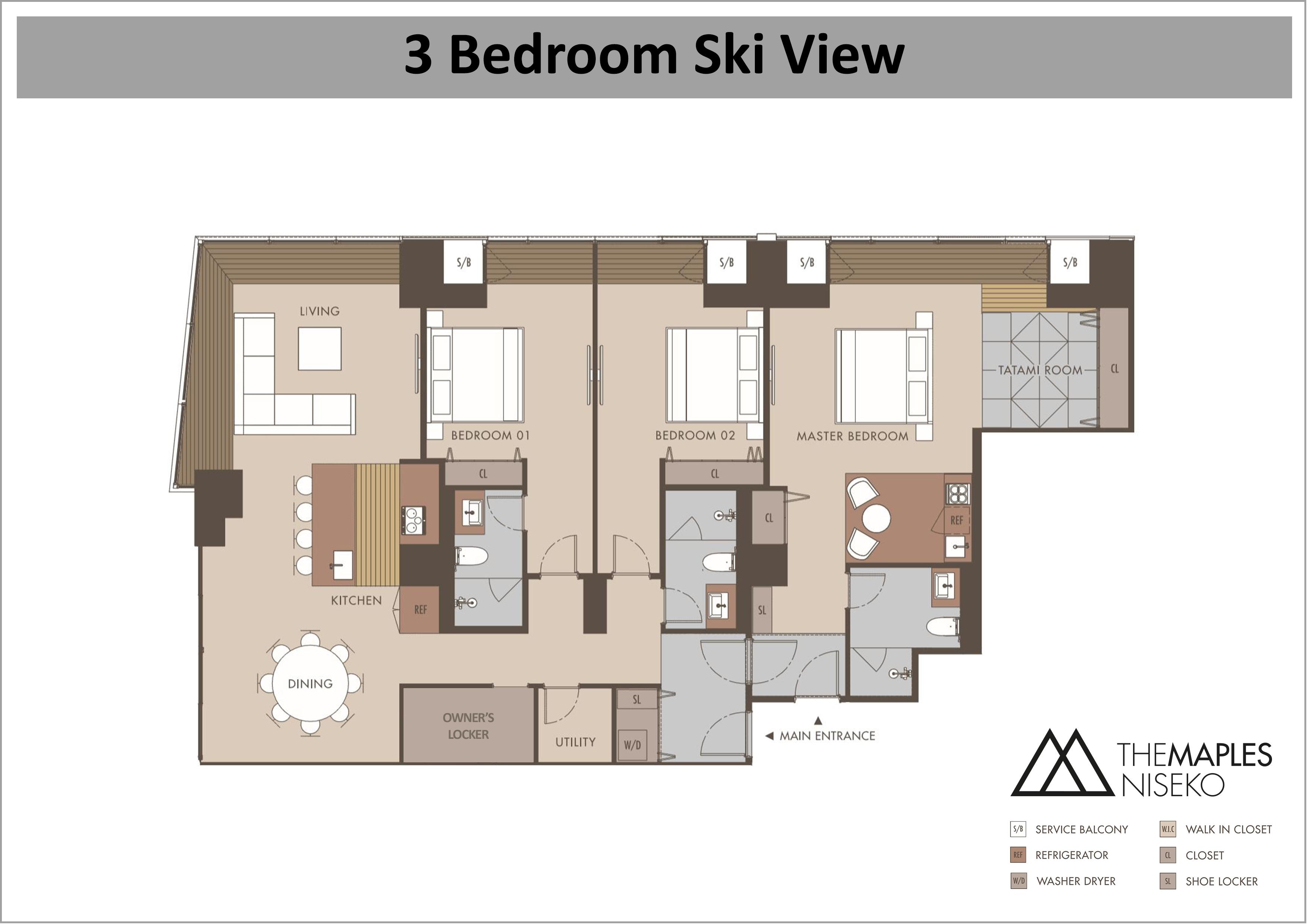 The Maples - 3 Bedroom Ski View floor plan