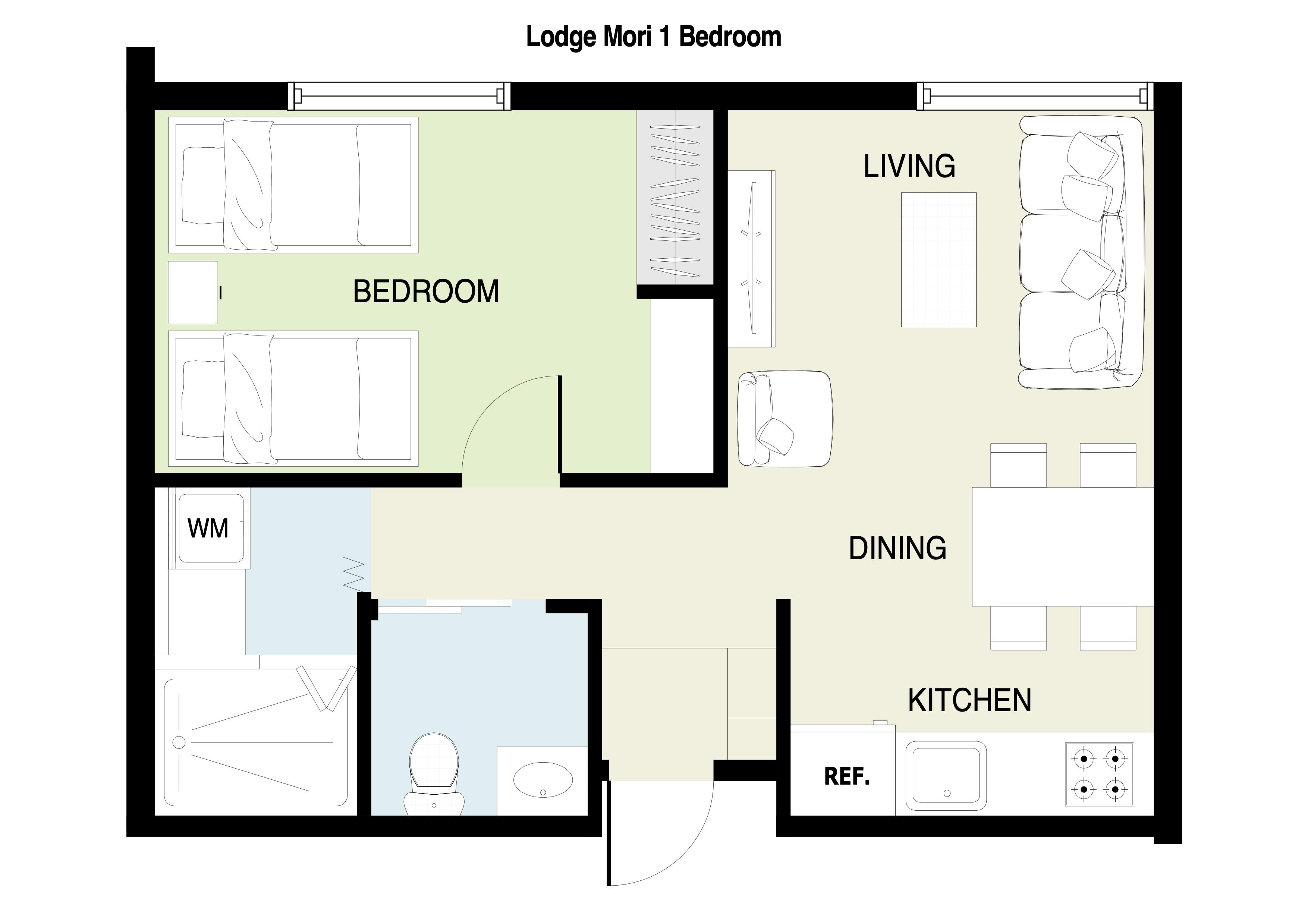 Lodge Mori 1 Bedroom Floor Plan