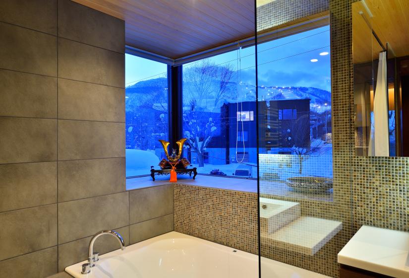 bathtub with window views