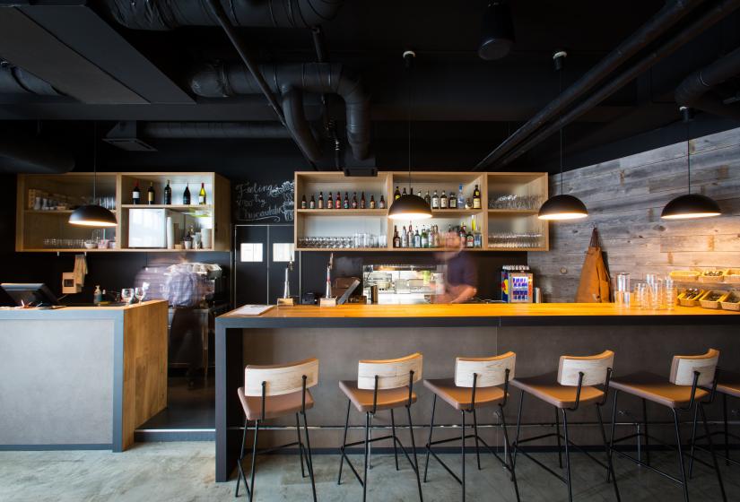 Restaurant bar with bar stools