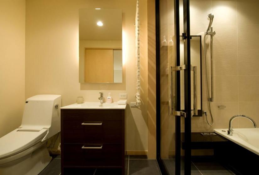 bathroom with japanese electronic toilet and shower with glass door