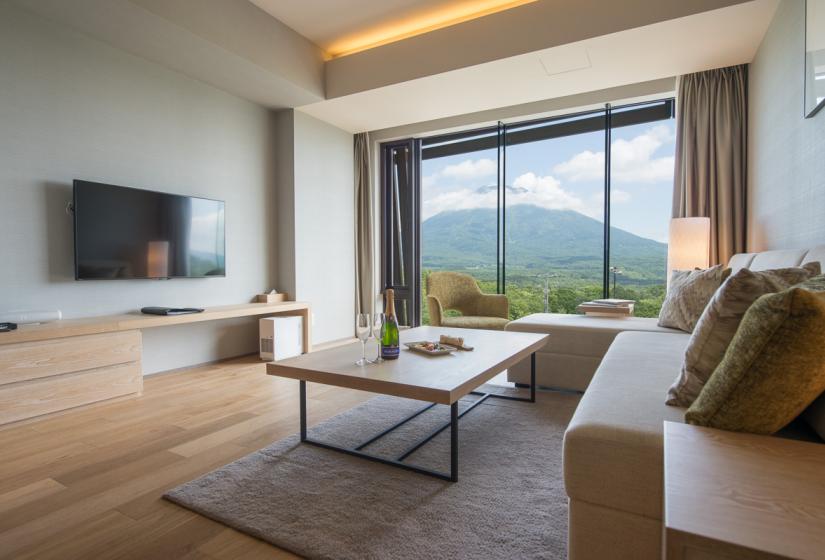 Living room with view of green mountain