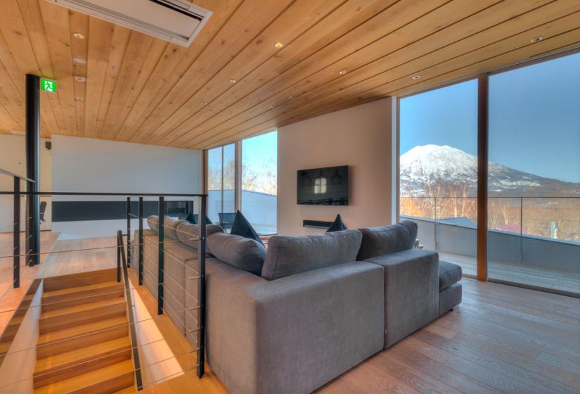 couches in main living area with views of Mt. Yotei