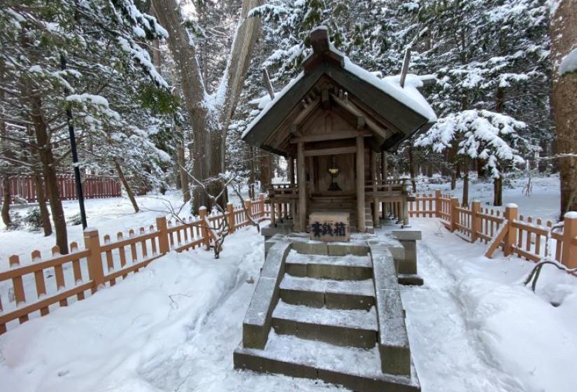 maruyma_park_5.jpg A small Budhist shrine amongst trees and snow