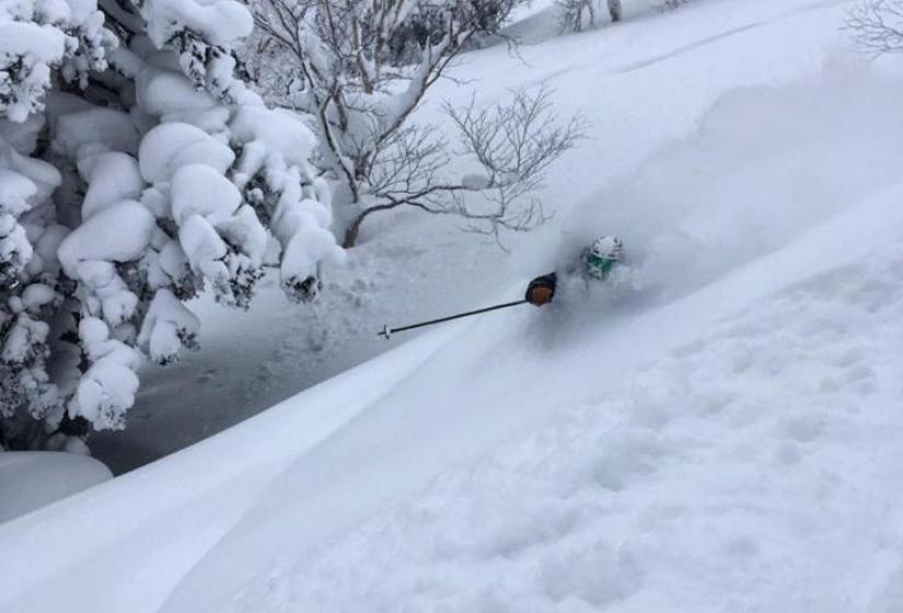 A skier in deep powder