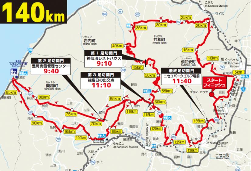 Cycling from the mountain to the sea. Niseko classic 140km map