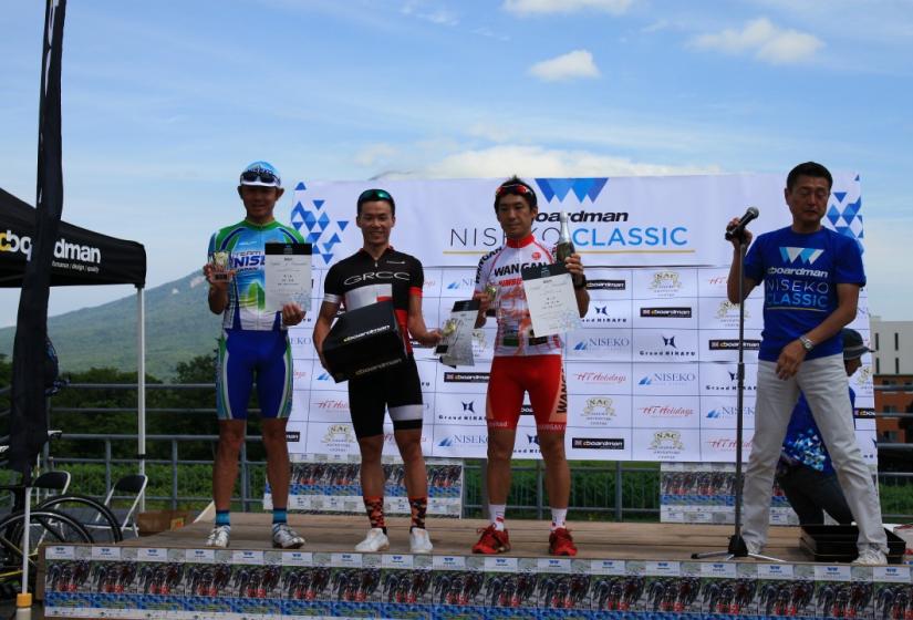 The Boardman winners. Winning cyclists on the podium.