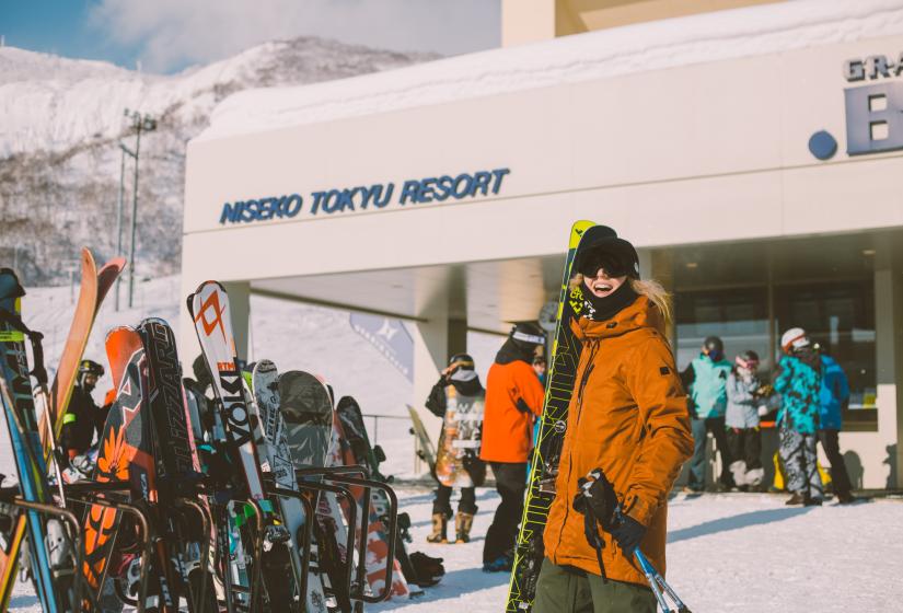 A skier stands outside Hirafu's  