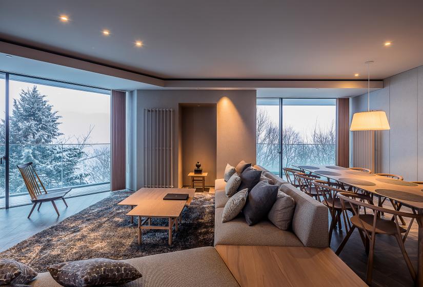 Lounge room with coffee table and lounges