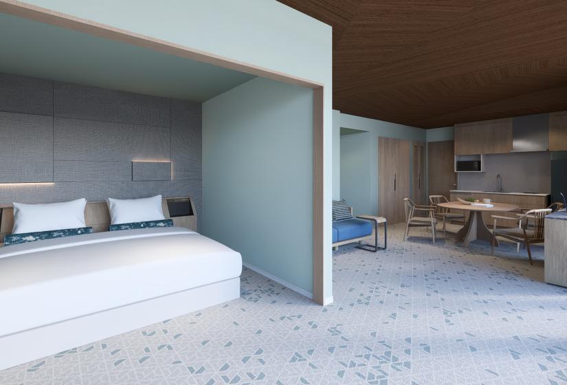 A double bed in an elcove