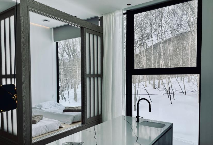 A kitchen bench and window